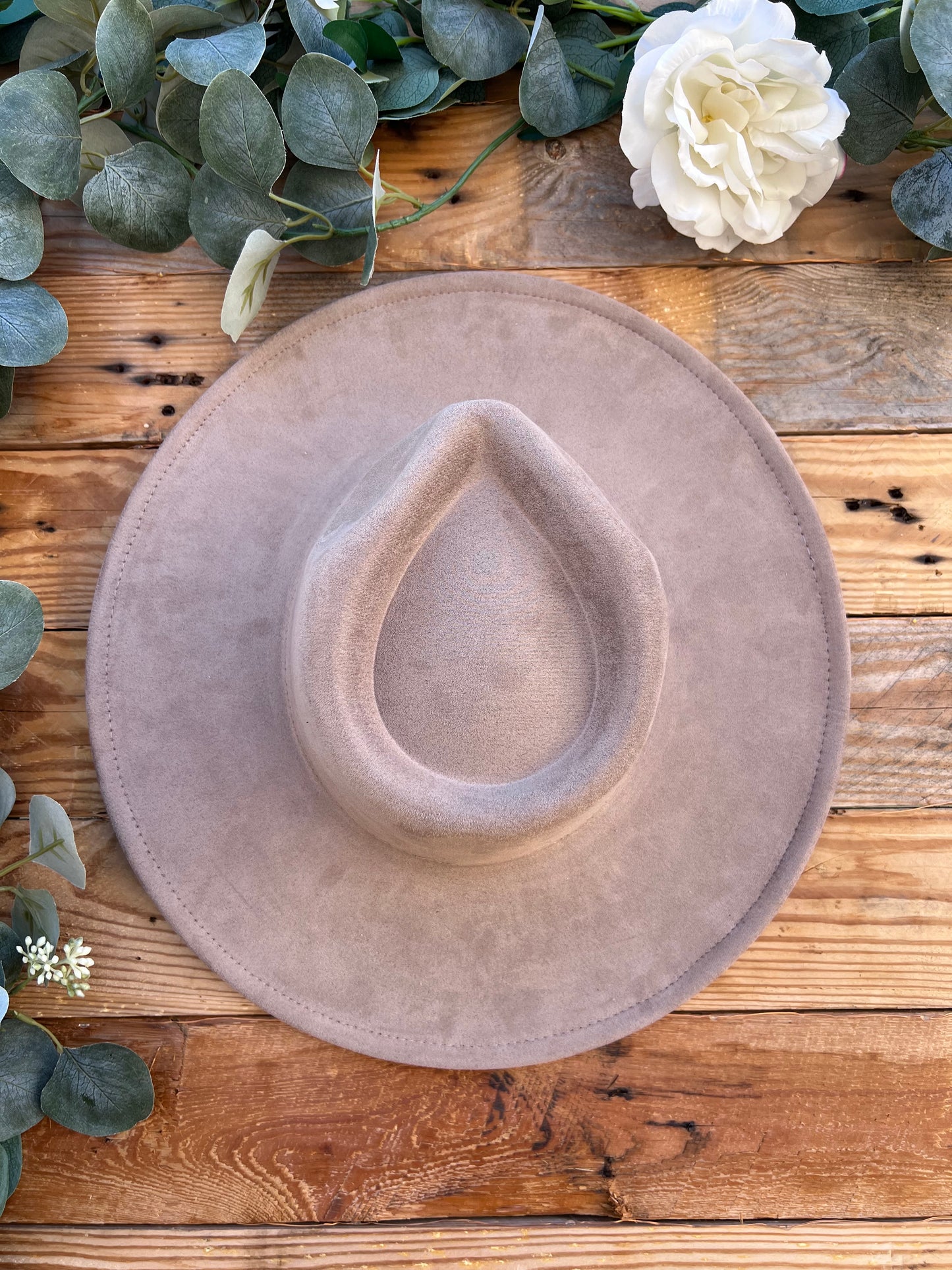 Taupe Vegan Suede Wide Rim Rancher Base Hat