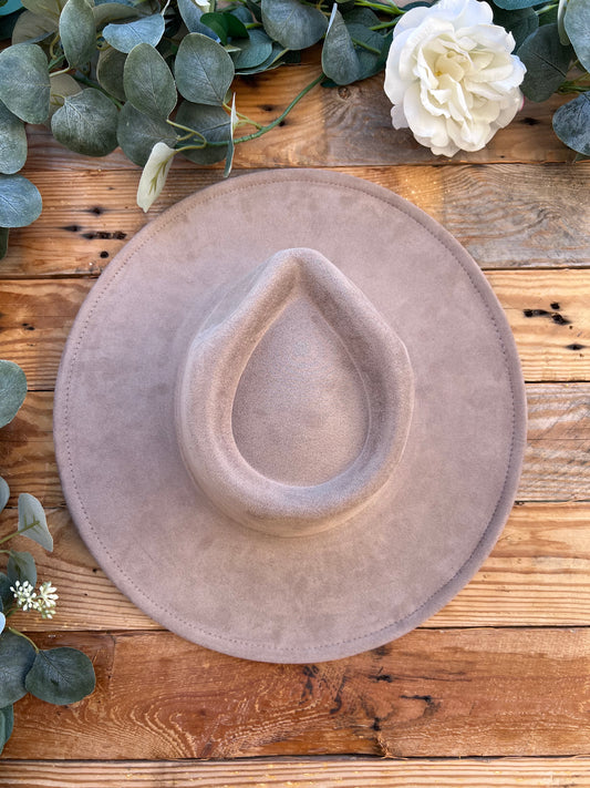 Taupe Vegan Suede Wide Rim Rancher Base Hat