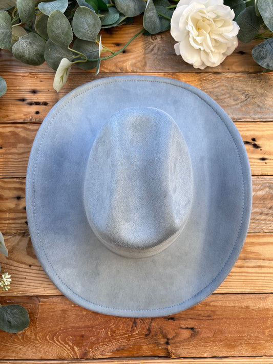 Denim Blue Vegan Suede Cattleman Cowboy Base Hat